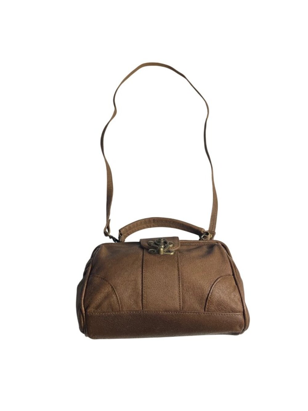 Vintage Adventure Bound Genuine Leather Purse  Removable Strap & Brass Hardware